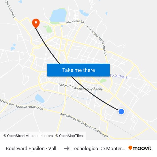 Boulevard Epsilon - Valle De Las Haciendas to Tecnológico De Monterrey - Campus León map