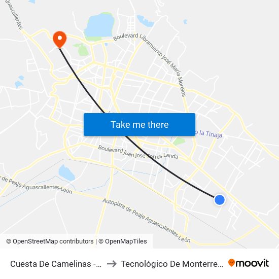 Cuesta De Camelinas - Las Camelinas to Tecnológico De Monterrey - Campus León map