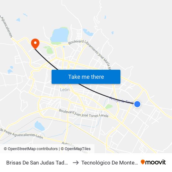 Brisas De San Judas Tadeo - Brisas Del Carmen to Tecnológico De Monterrey - Campus León map