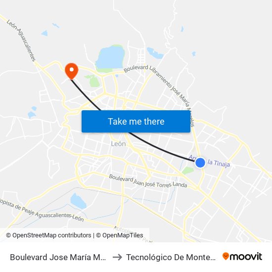 Boulevard Jose María Morelos 4430 - Eyupol to Tecnológico De Monterrey - Campus León map
