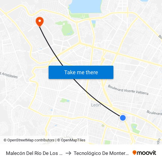 Malecón Del Río De Los Gómez - Acropolis to Tecnológico De Monterrey - Campus León map