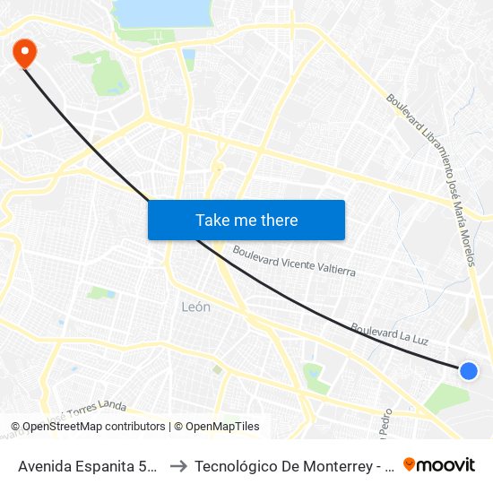 Avenida Espanita 503 - Eyupol to Tecnológico De Monterrey - Campus León map