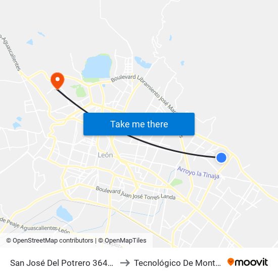 San José Del Potrero 3643 - Desarrollo El Potrero to Tecnológico De Monterrey - Campus León map