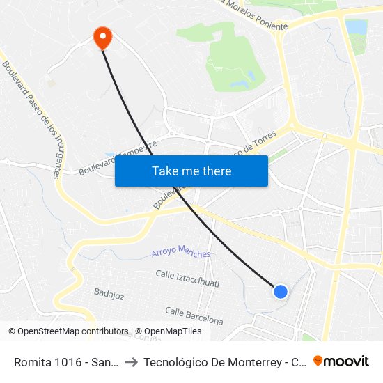 Romita 1016 - San Antonio to Tecnológico De Monterrey - Campus León map