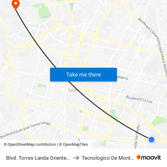 Blvd. Torres Landa Oriente 6401 -  Jardines De Jerez to Tecnológico De Monterrey - Campus León map