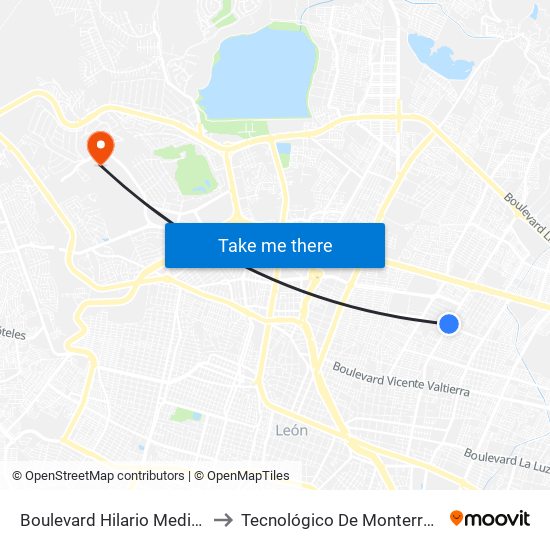 Boulevard Hilario Medina 212 - Linares to Tecnológico De Monterrey - Campus León map