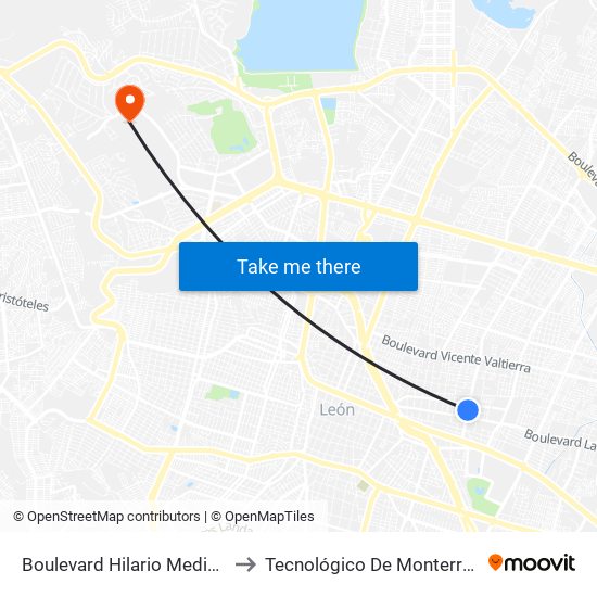 Boulevard Hilario Medina 701 - La Killian to Tecnológico De Monterrey - Campus León map