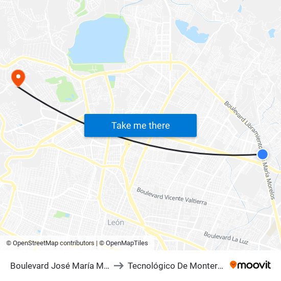 Boulevard José María Morelos - Maravillas to Tecnológico De Monterrey - Campus León map