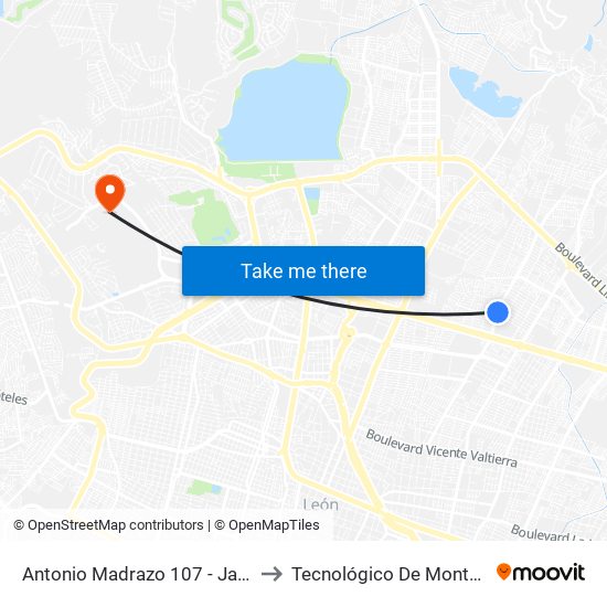 Antonio Madrazo 107 -  Jardines De Los Naranjos to Tecnológico De Monterrey - Campus León map