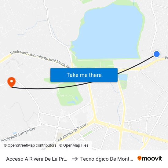 Acceso A Rivera De La Presa - Rivera De La Presa to Tecnológico De Monterrey - Campus León map