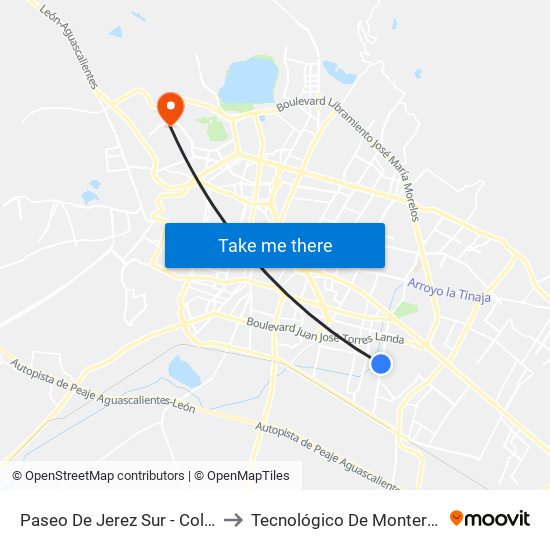 Paseo De Jerez Sur -  Colinas De Santa Julia to Tecnológico De Monterrey - Campus León map