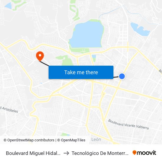 Boulevard Miguel Hidalgo -  Valle Del Sol to Tecnológico De Monterrey - Campus León map