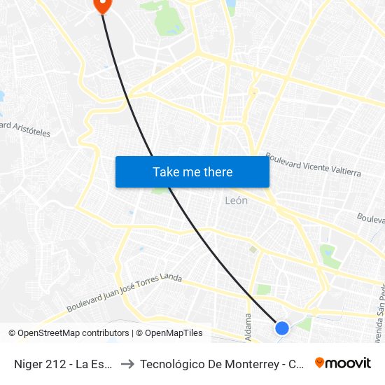 Niger 212 -  La Escondida to Tecnológico De Monterrey - Campus León map