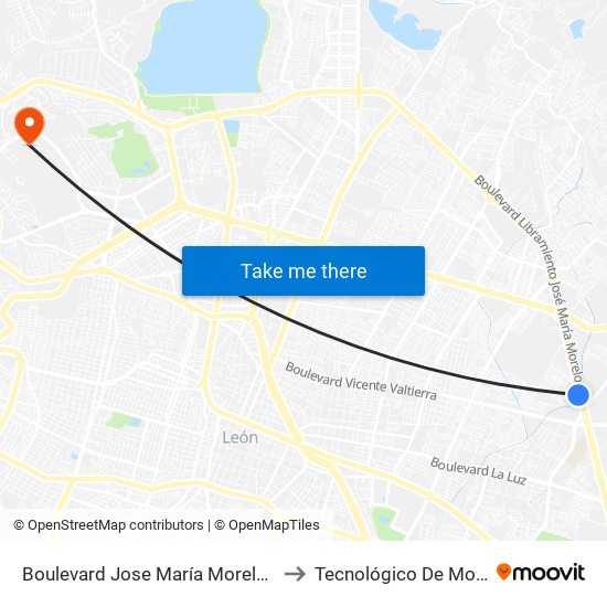 Boulevard Jose María Morelos -  Fracciones Canadá De Alfaro to Tecnológico De Monterrey - Campus León map