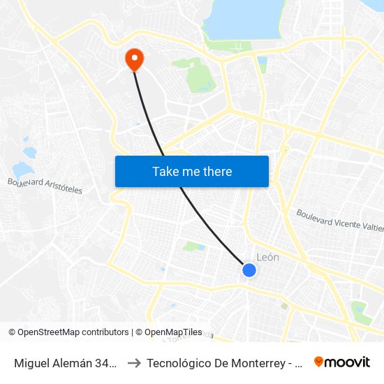 Miguel Alemán 341 -  Centro to Tecnológico De Monterrey - Campus León map