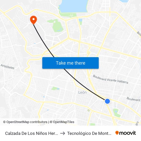 Calzada De Los Niños Heroes 101 -  La Martinica to Tecnológico De Monterrey - Campus León map