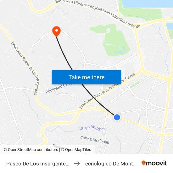 Paseo De Los Insurgentes 1403-1701 -  Granada to Tecnológico De Monterrey - Campus León map