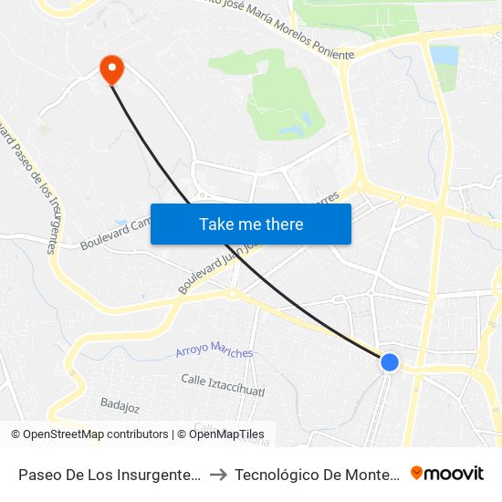 Paseo De Los Insurgentes 210 -  Los Paraísos to Tecnológico De Monterrey - Campus León map