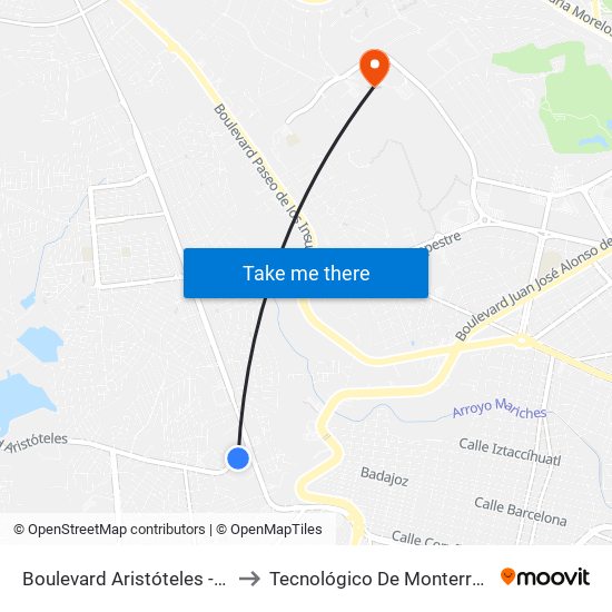 Boulevard Aristóteles - Cerrito Amarillo to Tecnológico De Monterrey - Campus León map