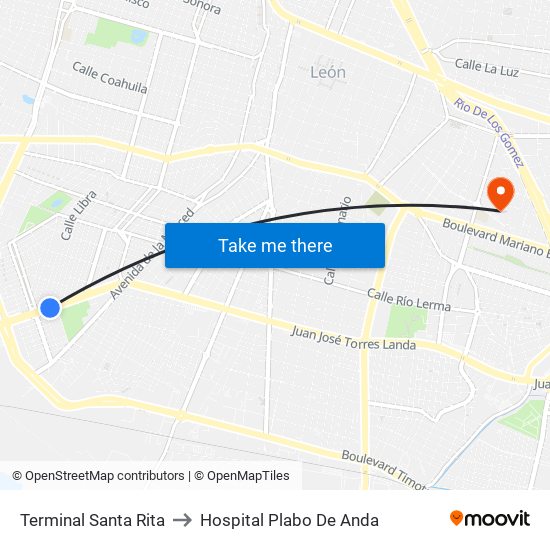 Terminal Santa Rita to Hospital Plabo De Anda map