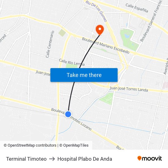 Terminal Timoteo to Hospital Plabo De Anda map