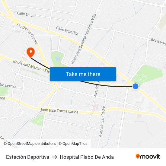 Estación Deportiva to Hospital Plabo De Anda map