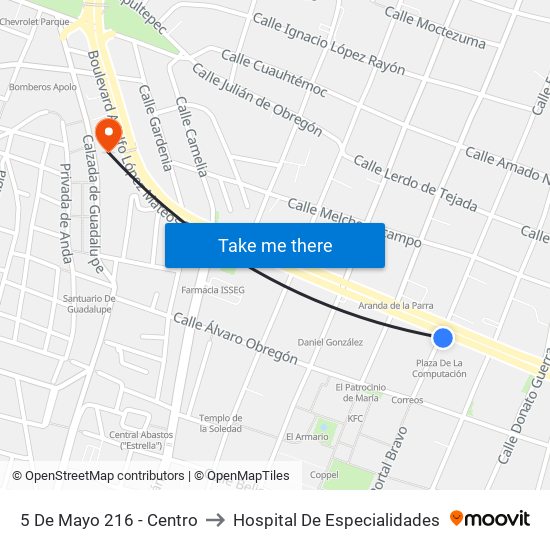 5 De Mayo 216 - Centro to Hospital De Especialidades map
