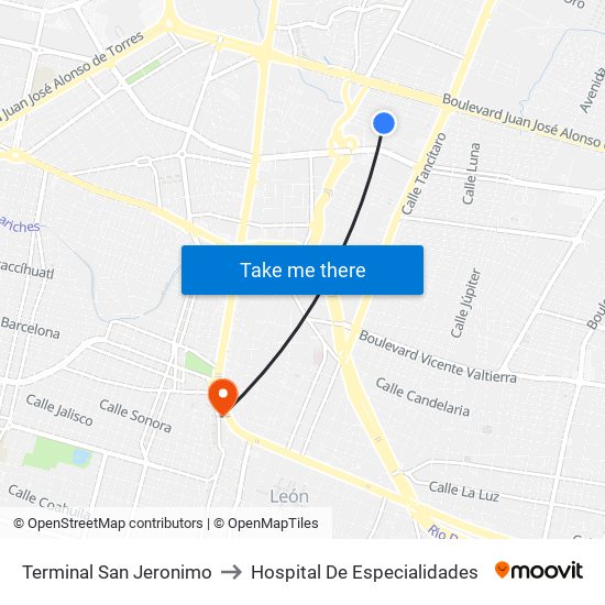 Terminal San Jeronimo to Hospital De Especialidades map