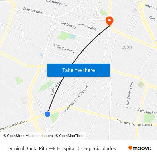 Terminal Santa Rita to Hospital De Especialidades map
