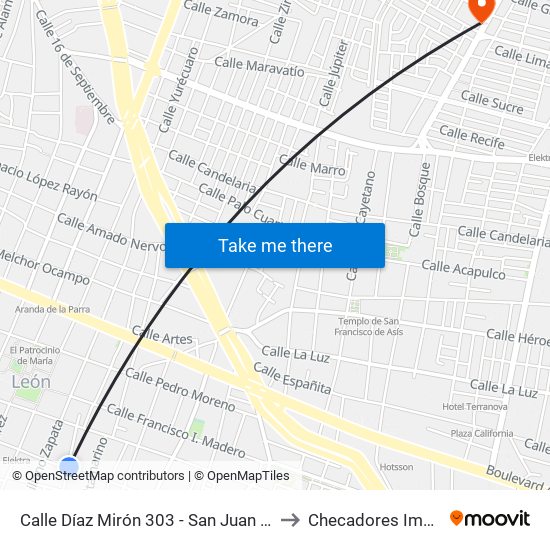 Calle Díaz Mirón 303 - San Juan De Dios to Checadores Imss 47 map