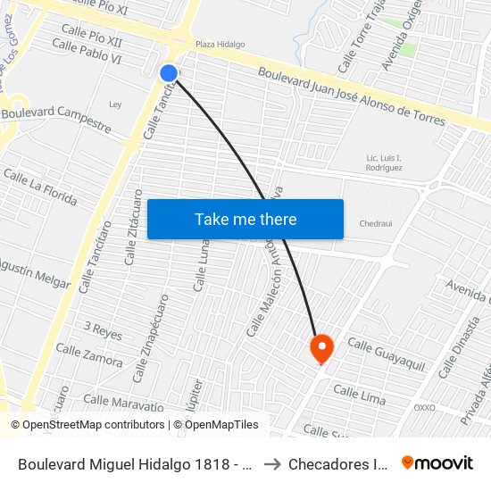 Boulevard Miguel Hidalgo 1818 -  San Jerónimo to Checadores Imss 47 map