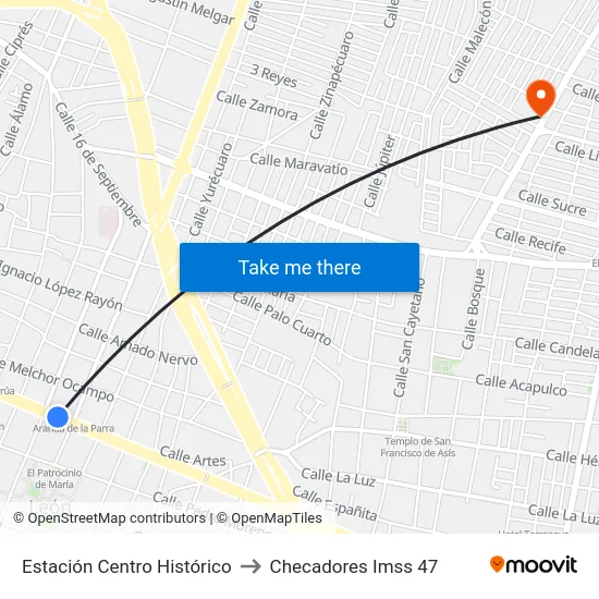 Estación Centro Histórico to Checadores Imss 47 map