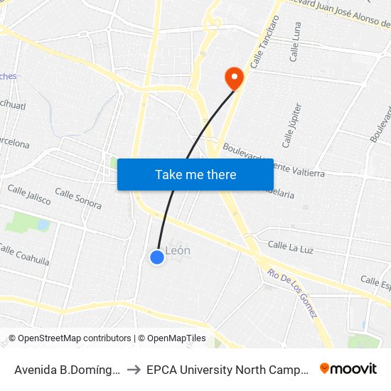 Avenida B.Domínguez Poniente A -  Centro to EPCA University North Campus (Universidad EPCA Plantel Norte) map
