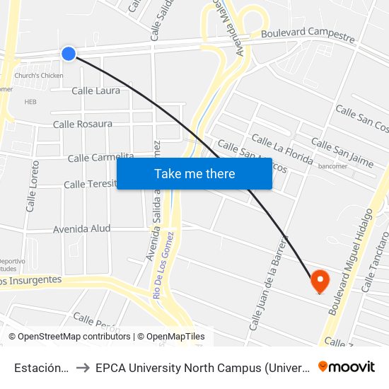 Estación Peñitas to EPCA University North Campus (Universidad EPCA Plantel Norte) map
