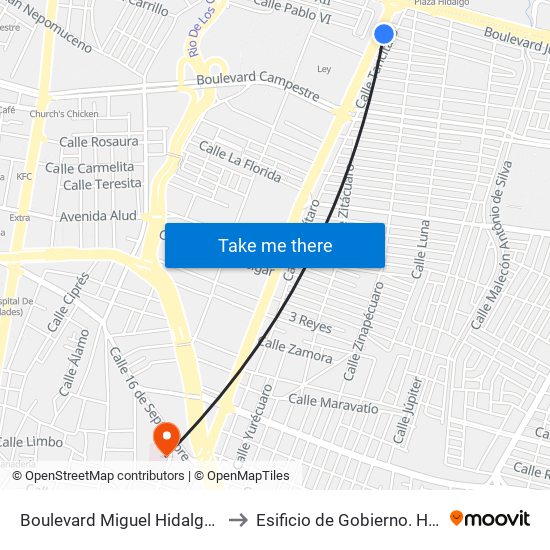 Boulevard Miguel Hidalgo 1818 -  San Jerónimo to Esificio de Gobierno. Hospital General Leon map