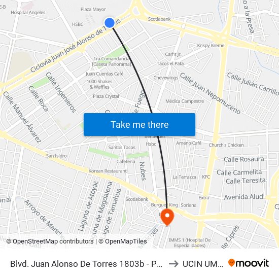 Blvd. Juan Alonso De Torres 1803b - Predio Cerro Gordo to UCIN UMAE 48 map