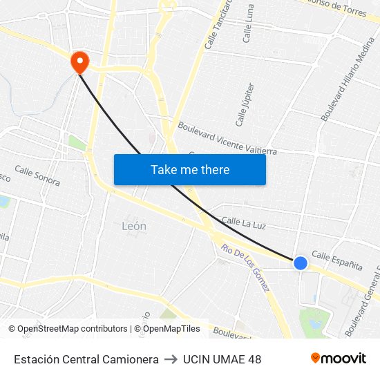 Estación Central Camionera to UCIN UMAE 48 map