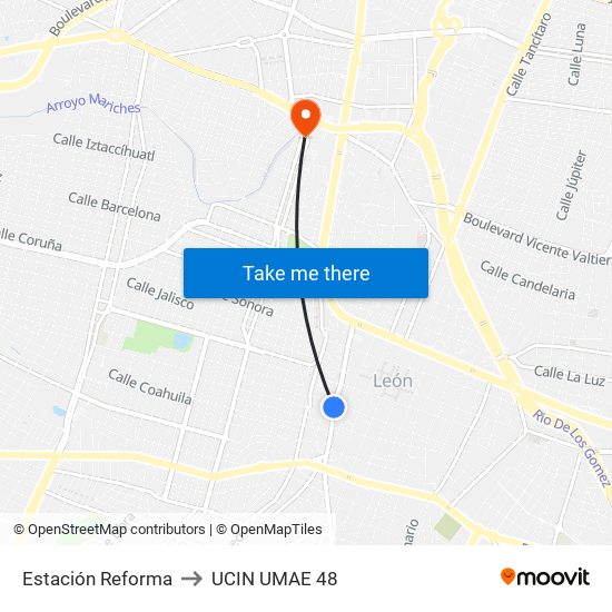 Estación Reforma to UCIN UMAE 48 map