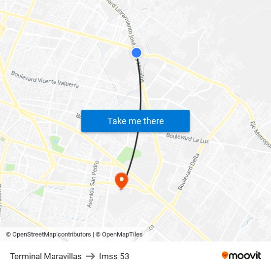 Terminal Maravillas to Imss 53 map