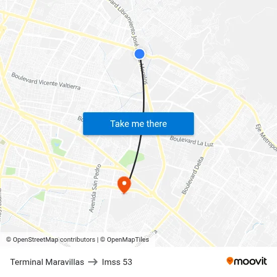 Terminal Maravillas to Imss 53 map
