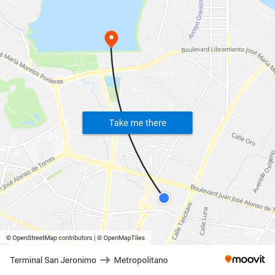 Terminal San Jeronimo to Metropolitano map