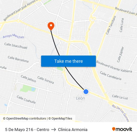 5 De Mayo 216 - Centro to Clinica Armonia map
