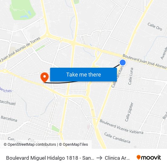 Boulevard Miguel Hidalgo 1818 -  San Jerónimo to Clinica Armonia map