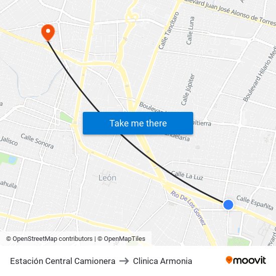 Estación Central Camionera to Clinica Armonia map
