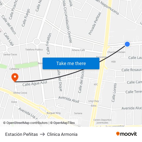 Estación Peñitas to Clinica Armonia map