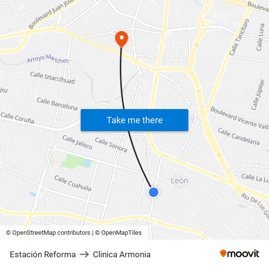 Estación Reforma to Clinica Armonia map