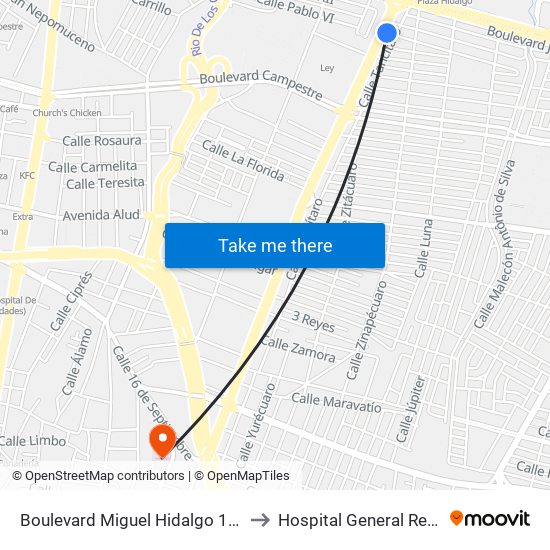 Boulevard Miguel Hidalgo 1818 -  San Jerónimo to Hospital General Regional De León map