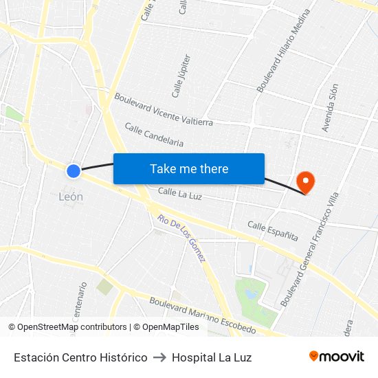 Estación Centro Histórico to Hospital La Luz map