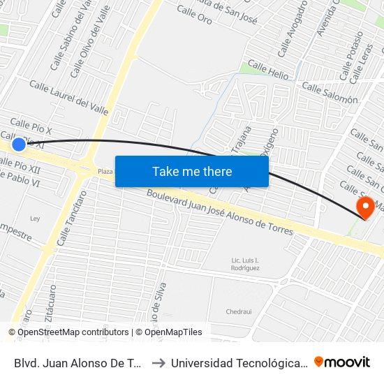 Blvd. Juan Alonso De Torres 328 - San Jerónimo to Universidad Tecnológica De México Campus León map