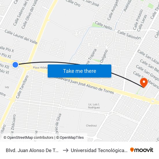 Blvd. Juan Alonso De Torres 213 - San Jerónimo to Universidad Tecnológica De México Campus León map